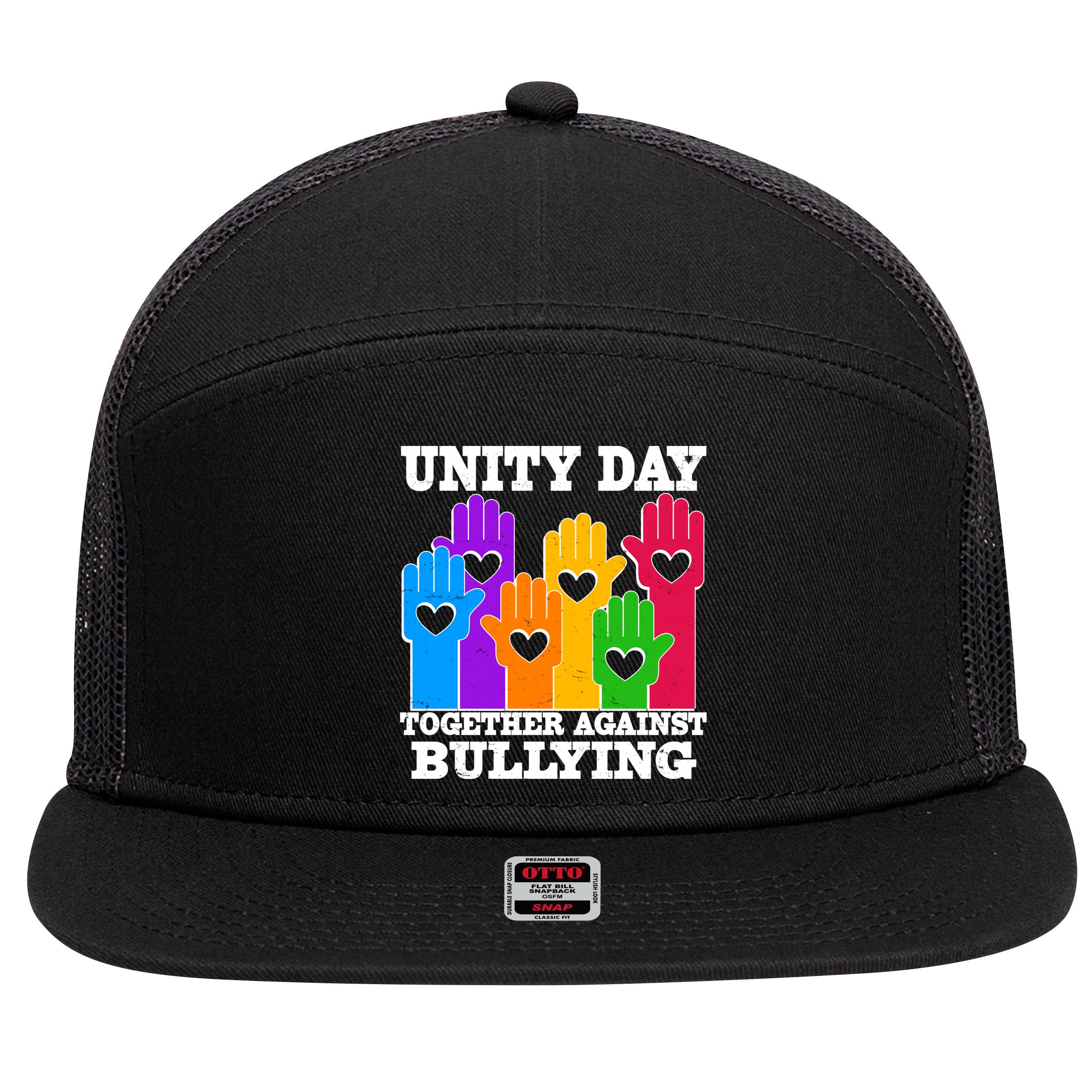 Retro Unity Day Together Against Bullying Raised Hands 7 Panel Mesh Trucker Snapback Hat