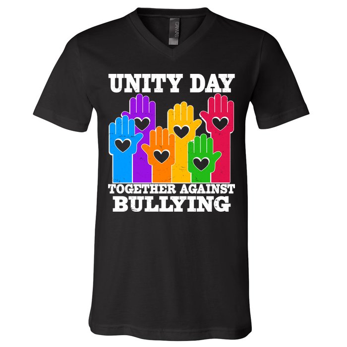 Retro Unity Day Together Against Bullying Raised Hands V-Neck T-Shirt