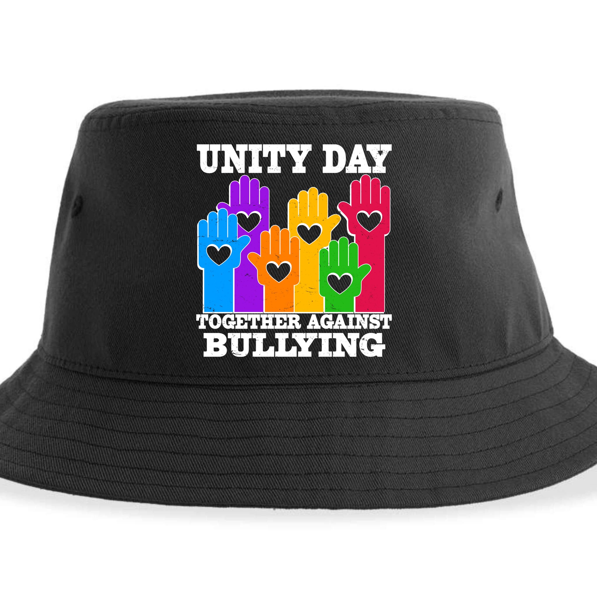 Retro Unity Day Together Against Bullying Raised Hands Sustainable Bucket Hat