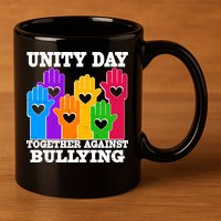 Retro Unity Day Together Against Bullying Raised Hands 11oz C Handle Ceramic Mug