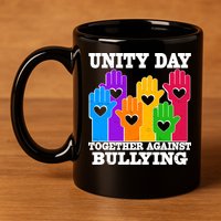 Retro Unity Day Together Against Bullying Raised Hands 11oz C Handle Ceramic Mug