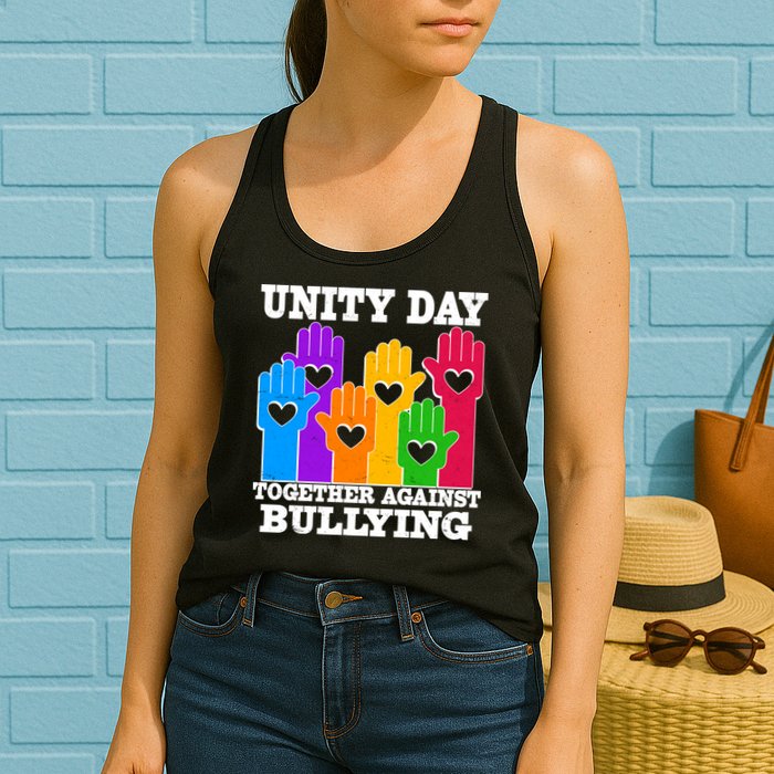 Retro Unity Day Together Against Bullying Raised Hands Womens Tank Top