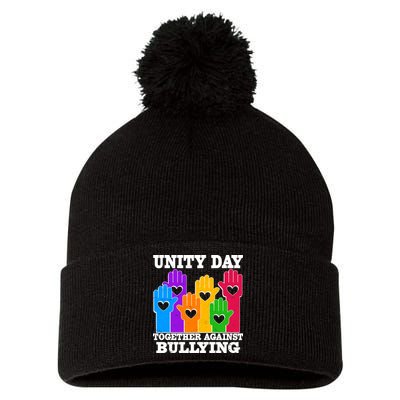 Retro Unity Day Together Against Bullying Raised Hands Pom Pom 12in Knit Beanie