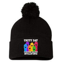 Retro Unity Day Together Against Bullying Raised Hands Pom Pom 12in Knit Beanie