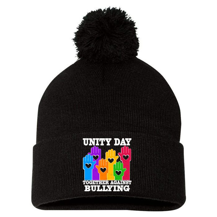 Retro Unity Day Together Against Bullying Raised Hands Pom Pom 12in Knit Beanie