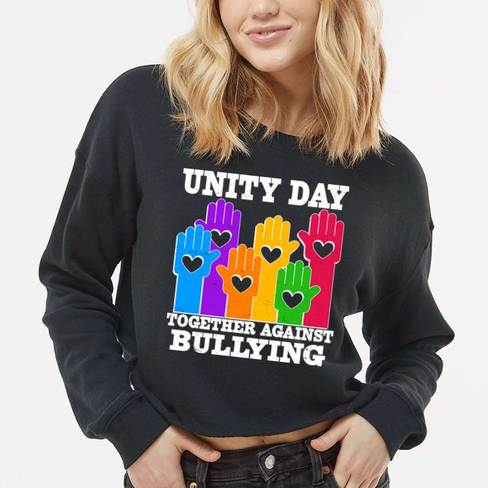 Retro Unity Day Together Against Bullying Raised Hands Cropped Pullover Crew