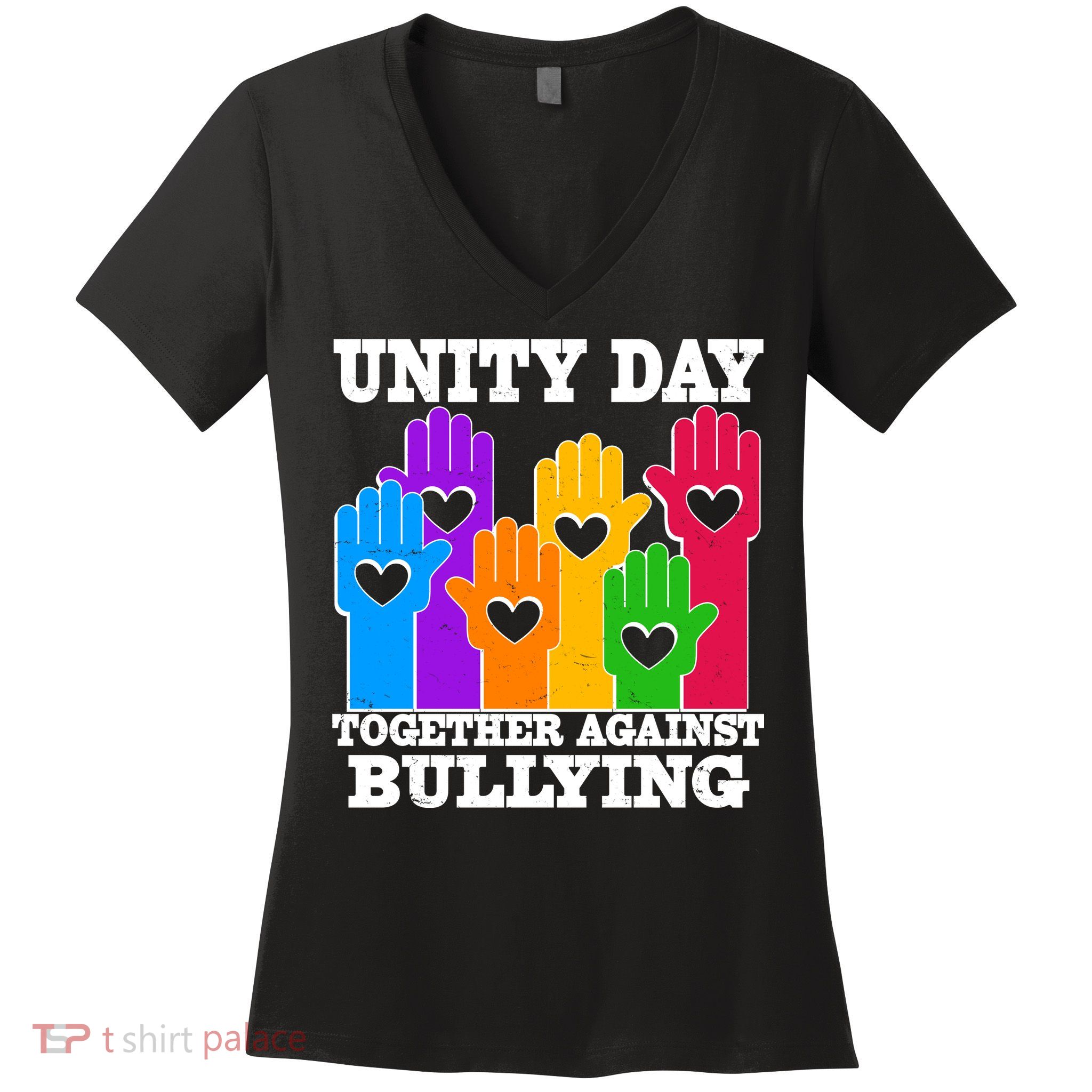 Retro Unity Day Together Against Bullying Raised Hands Women's V-Neck T-Shirt