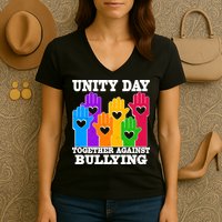 Retro Unity Day Together Against Bullying Raised Hands Women's V-Neck T-Shirt