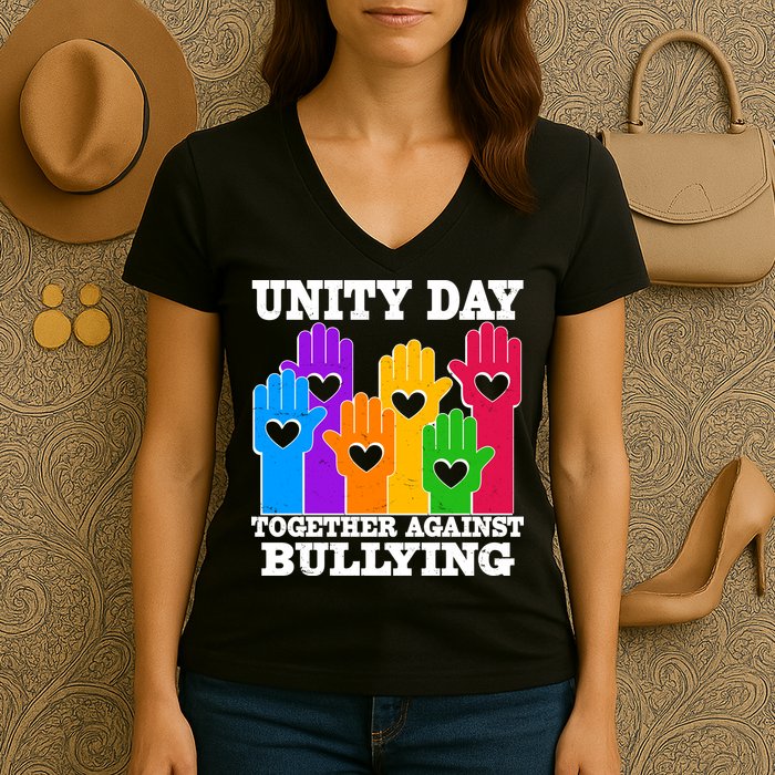 Retro Unity Day Together Against Bullying Raised Hands Women's V-Neck T-Shirt
