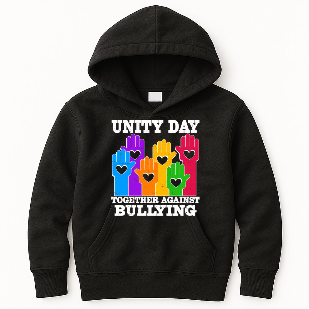 Retro Unity Day Together Against Bullying Raised Hands Kids Hoodie