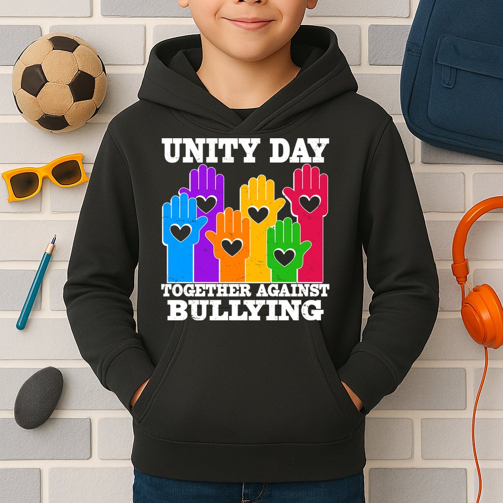 Retro Unity Day Together Against Bullying Raised Hands Kids Hoodie