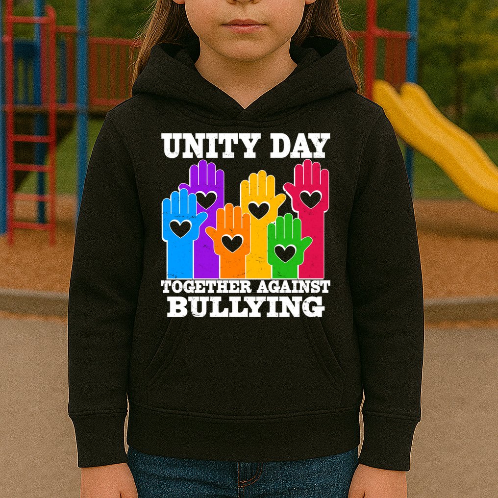 Retro Unity Day Together Against Bullying Raised Hands Kids Hoodie