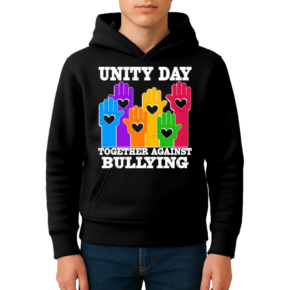 Retro Unity Day Together Against Bullying Raised Hands Kids Hoodie