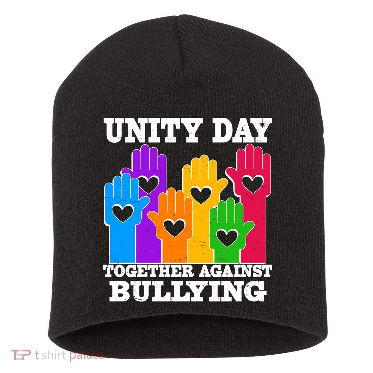 Retro Unity Day Together Against Bullying Raised Hands Short Acrylic Beanie