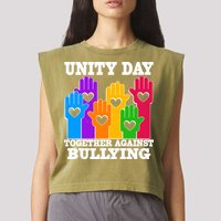 Retro Unity Day Together Against Bullying Raised Hands Garment-Dyed Women's Muscle Tee
