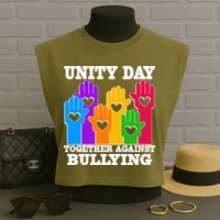 Retro Unity Day Together Against Bullying Raised Hands Garment-Dyed Women's Muscle Tee