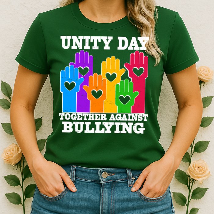 Retro Unity Day Together Against Bullying Raised Hands Womens T-Shirt