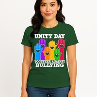 Retro Unity Day Together Against Bullying Raised Hands Womens T-Shirt