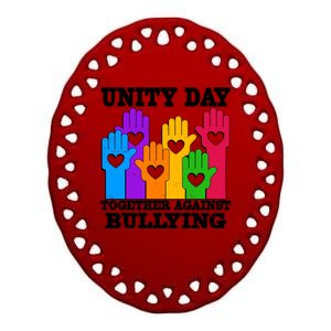 Retro Unity Day Together Against Bullying Raised Hands Ceramic Oval Ornament