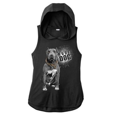 Rude Dog Pitbull Lover Ladies PosiCharge Tri-Blend Wicking Draft Hoodie Tank