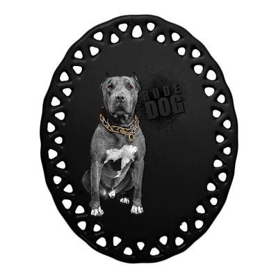 Rude Dog Pitbull Lover Ceramic Oval Ornament