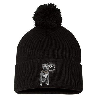 Rude Dog Pitbull Lover Pom Pom 12in Knit Beanie