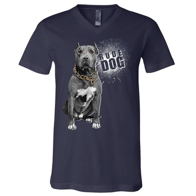 Rude Dog Pitbull Lover V-Neck T-Shirt