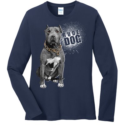 Rude Dog Pitbull Lover Ladies Long Sleeve Shirt