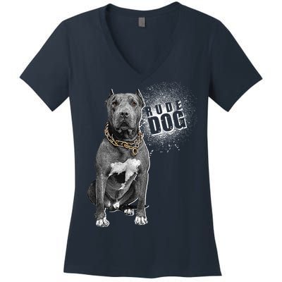 Rude Dog Pitbull Lover Women's V-Neck T-Shirt