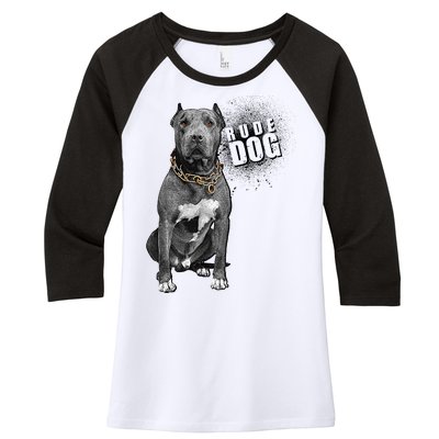 Rude Dog Pitbull Lover Women's Tri-Blend 3/4-Sleeve Raglan Shirt