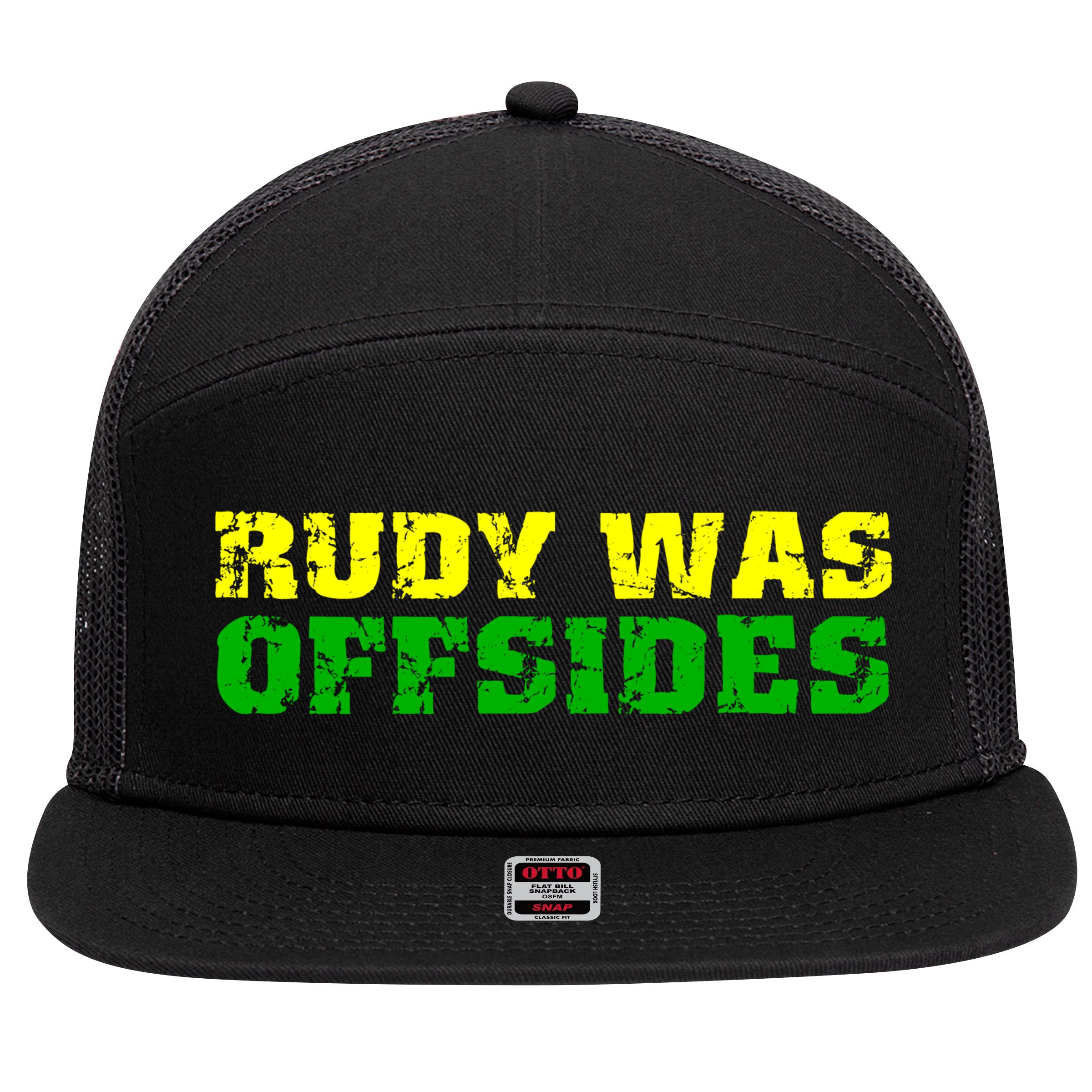 Rudy Was Offsides 7 Panel Mesh Trucker Snapback Hat