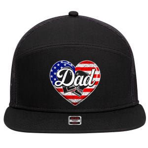 Retro Usa Flag Heart Boxing Dad Fathers Day Patriotic Gift 7 Panel Mesh Trucker Snapback Hat