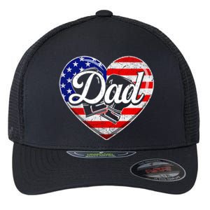 Retro Usa Flag Heart Boxing Dad Fathers Day Patriotic Gift Flexfit Unipanel Trucker Cap