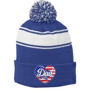 Retro Usa Flag Heart Boxing Dad Fathers Day Patriotic Gift Stripe Pom Pom Beanie