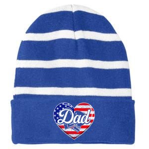 Retro Usa Flag Heart Boxing Dad Fathers Day Patriotic Gift Striped Beanie with Solid Band