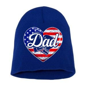 Retro Usa Flag Heart Boxing Dad Fathers Day Patriotic Gift Short Acrylic Beanie