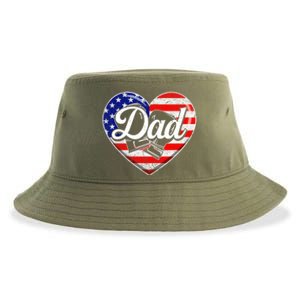 Retro Usa Flag Heart Boxing Dad Fathers Day Patriotic Gift Sustainable Bucket Hat