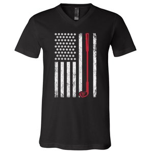 Retro USA Flag Distressed Golf Sport Lover Funny V-Neck T-Shirt