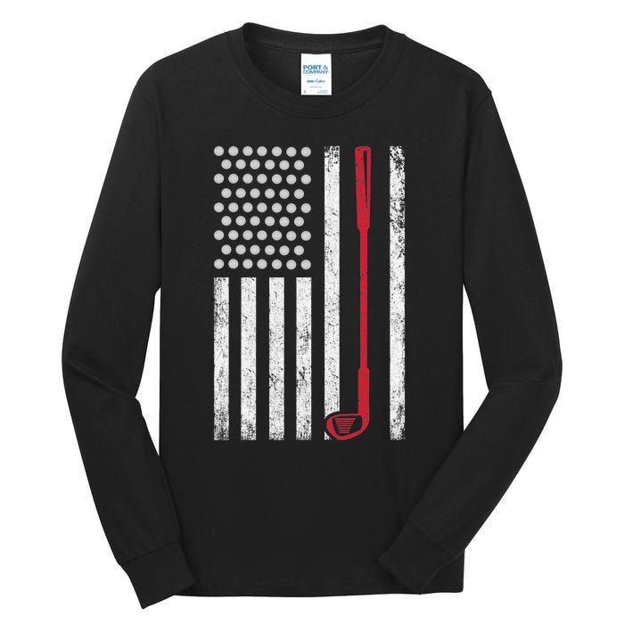 Retro USA Flag Distressed Golf Sport Lover Funny Tall Long Sleeve T-Shirt