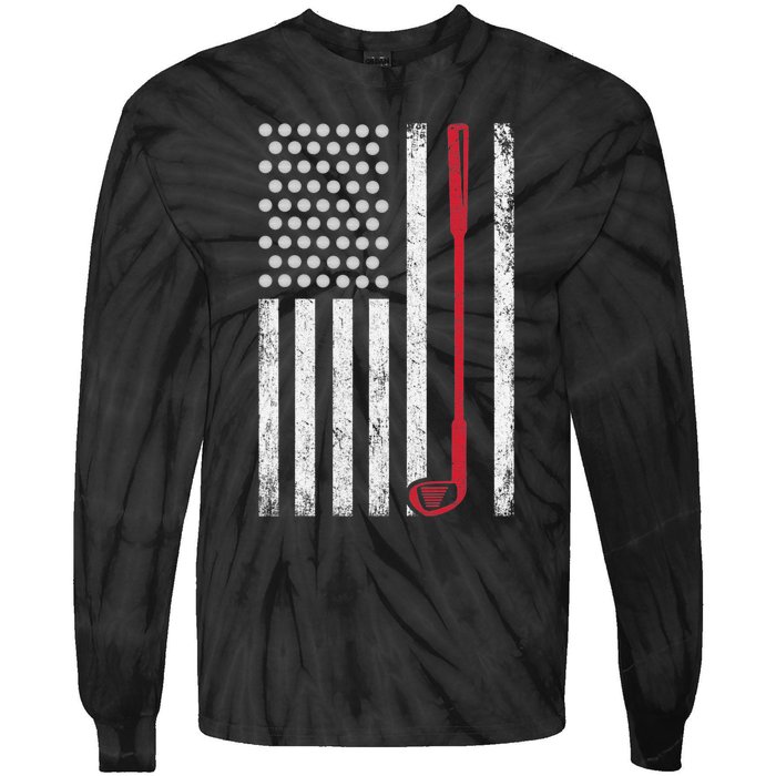 Retro USA Flag Distressed Golf Sport Lover Funny Tie-Dye Long Sleeve Shirt