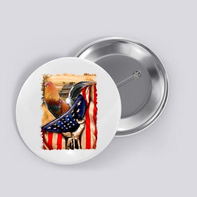 Rooster Us Flag Cock Fight Button