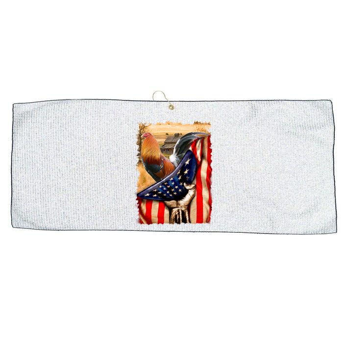 Rooster Us Flag Cock Fight Large Microfiber Waffle Golf Towel