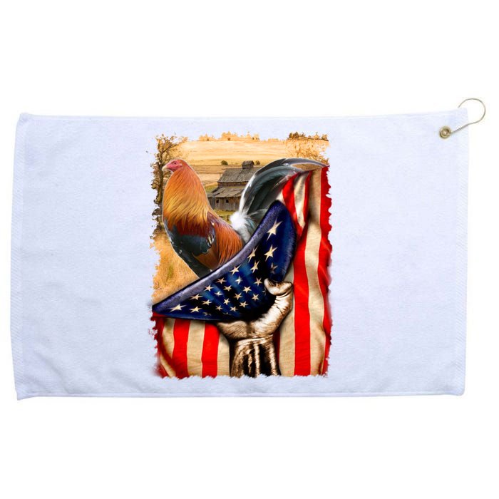 Rooster Us Flag Cock Fight Grommeted Golf Towel