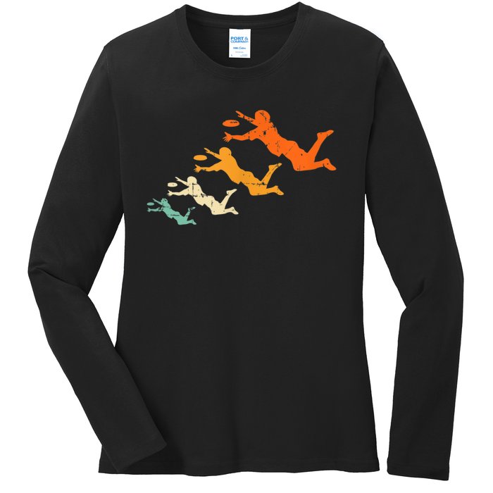 Retro Ultimate Frisbee Player Vintage Disc Ultimate Frisbee Ladies Long Sleeve Shirt