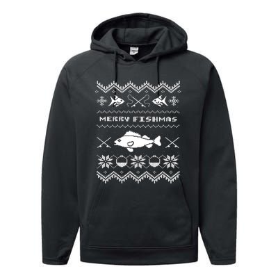 Retro Ugly Fishing Christmas Bass Fish Apparel Performance Fleece Hoodie