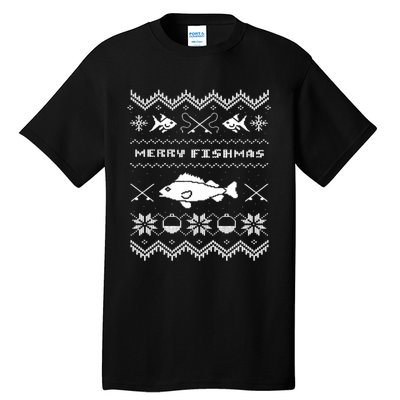 Retro Ugly Fishing Christmas Bass Fish Apparel Tall T-Shirt