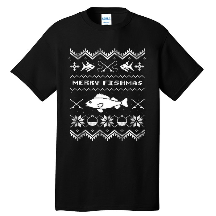 Retro Ugly Fishing Christmas Bass Fish Apparel Tall T-Shirt