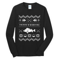 Retro Ugly Fishing Christmas Bass Fish Apparel Tall Long Sleeve T-Shirt