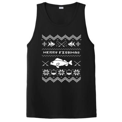 Retro Ugly Fishing Christmas Bass Fish Apparel PosiCharge Competitor Tank