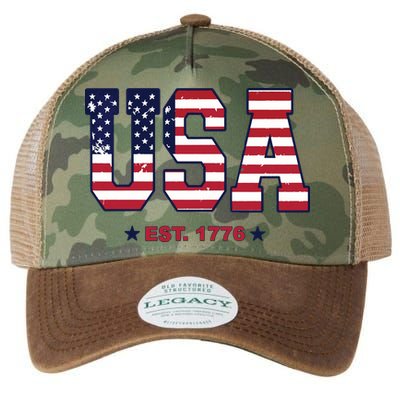Retro Usa Flag Est. 1776 4th Of July Graphic American Flag Legacy Tie Dye Trucker Hat